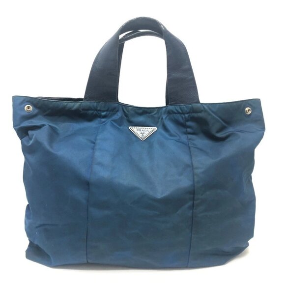 PRADA VA0677 Triangle logo Tote bag Nylon blue/SilverHardware - Picture 1 of 12